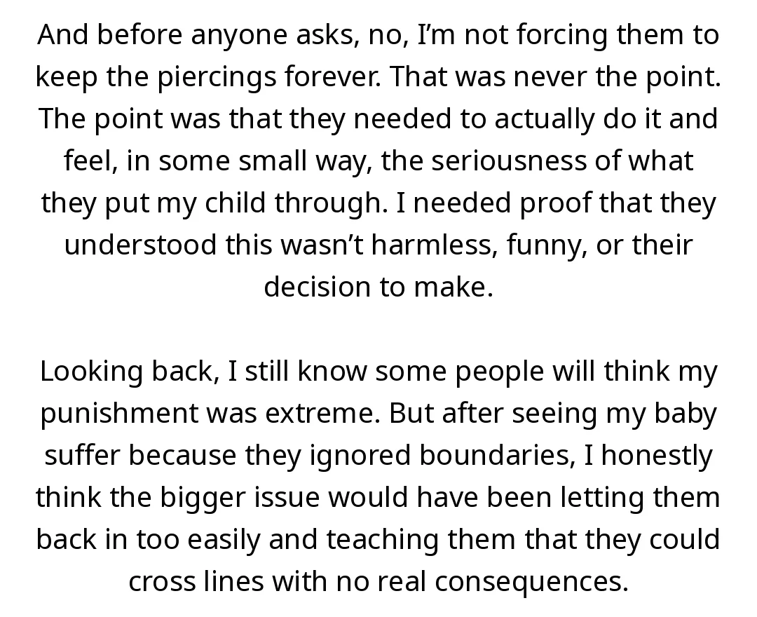 AITA for making my parents get nose piercings before I let them see my daughter again after what they did? slide 3