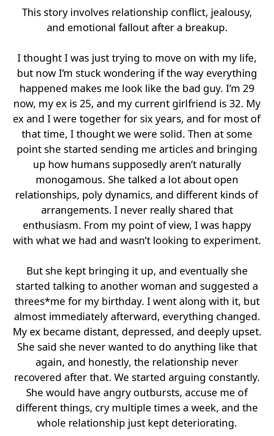 AITA for starting to date the woman from our threes*me after my relationship with my ex fell apart? slide 1