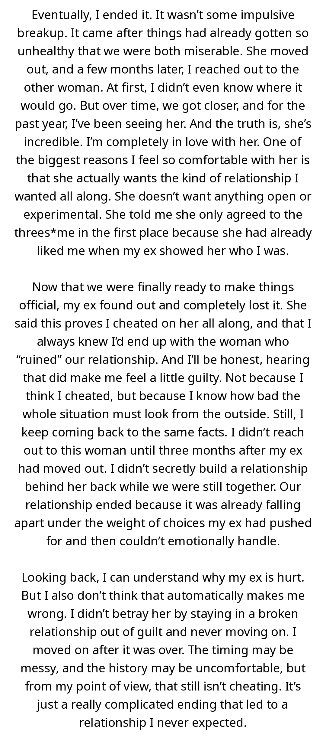 AITA for starting to date the woman from our threes*me after my relationship with my ex fell apart? slide 2